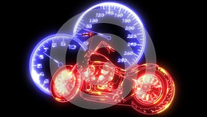 Motorbike rider silhouette. Road motorcycle racing laser animation