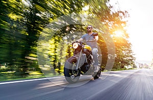 Motorbike on the road riding. having fun riding the empty road o