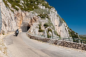 Motorbike in the Route des Cretes, in the region of Alpes-de-Haute-Provence France