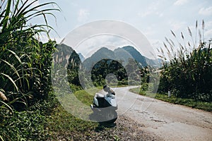 motorbike on rural road in Phong Nha Ke Bang National