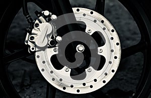 Motorbike`s hydraulic disc brake object photograph