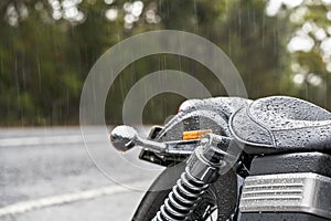 Motorbike seat in rain