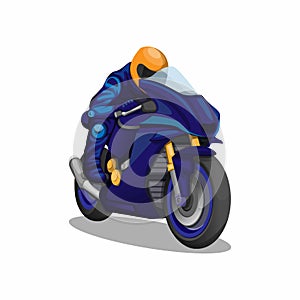 Motorbike sport racing speeding in blue uniform character concept in cartoon illustration vector on white background