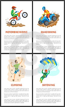 Motorbike and Wall Climbing, Skydiver Poster Set