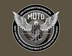 Motorbike with wings. Motorcycle club emblem template in retro style.