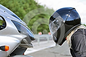 Motorbike & Woman in Helmet - Beauty & Beast