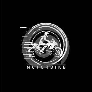 Motorbiker icon, motorcycle biker emblem, speed rider sign, motorcycling logo template. Vector illustration. photo