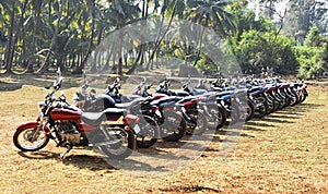 Motorbikes Lined in forest India