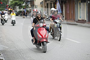 Motorbikes, motorcycles and scooters in Hanoi. Motorbike traffic jam in the crowded city of Hanoi, Vietnam