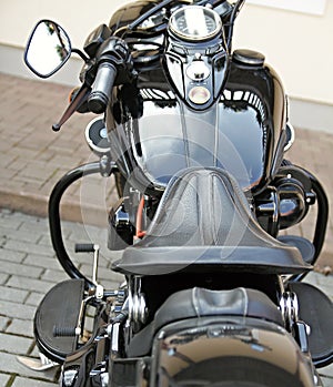 Motorbikes parked up in daylight