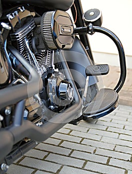 Motorbikes parked up in daylight