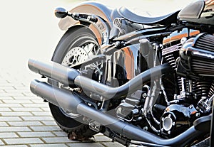 Motorbikes parked up in daylight photo