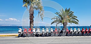 motorbikes scooter for rent beside sea for holidays and tourists