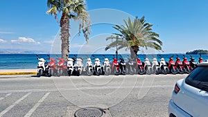 motorbikes scooter for rent beside sea for holidays and tourists