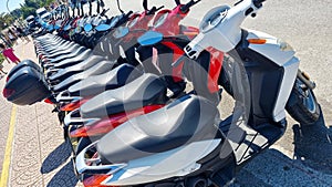 motorbikes scooter for rent beside sea for holidays and tourists