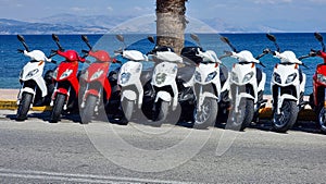 motorbikes scooter for rent beside sea for holidays and tourists