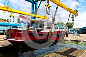 Motorboat on a crane