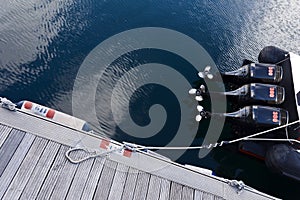 Motorboat in dock.