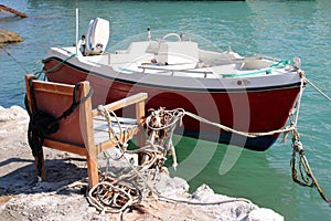 Motorboat moored off the Ionian Sea