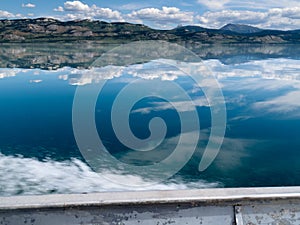 Motorboat Trip on Lake Laberge, Yukon T., Canada