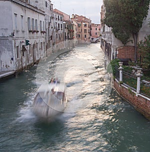 Motorboat in Venice canal