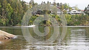 Motorboats racing on river