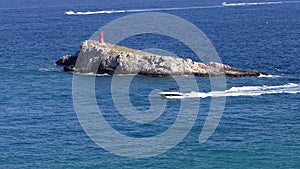 Motorboats ride on the sea in Ibiza