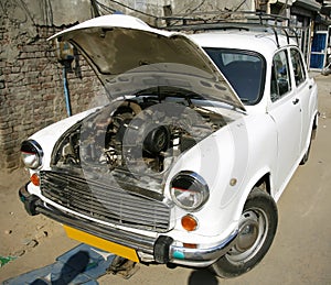 Motorcar at mechanic workshop, delhi