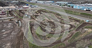 Motorcross racing dirt track. Offroad race course for motorcycle activitiy leisure and sports outdoors. Extreme sports