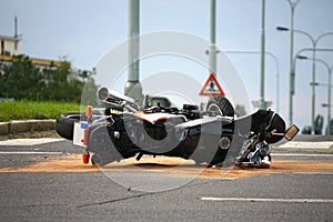 Motorcycle accident on the city road