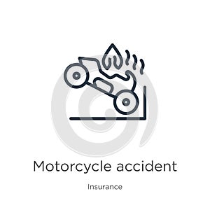 Motorcycle accident icon. Thin linear motorcycle accident outline icon isolated on white background from insurance collection.