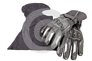 Motorcycle balaclava with black gloves in white table