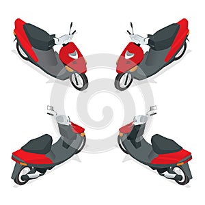 Motorcycle, bike, motorbike, scooter. Flat 3d isometric high quality city transport icon.