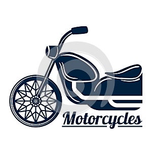 Motorcycle bike symbol with logo sign, vector illustration. Motorbike icon isolated on white, engine motor retro emblem