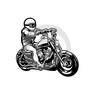 Motorcycle Biker Bobber Monochrome Silhouette Stock Template Vector Stock