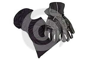 Motorcycle black balaclava and gloves isolated in white background