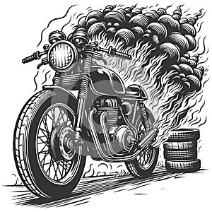 motorcycle burnout with smoke clouds vector