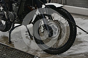 Motorcycle Car Wash Motorcycle Make more clean. A series of photos a biker washes his motorcycle at the car wash