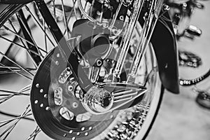 Motorcycle Chopper Chrome Front Wheel Disc Brake Custom Caliper Black and White Art