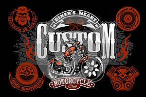Motorcycle Chopper logo. Vector vintage garage logotype. Motorbike.