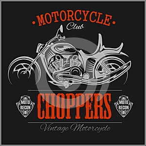 Motorcycle Chopper logo. Vector vintage garage logotype. Motorbike.