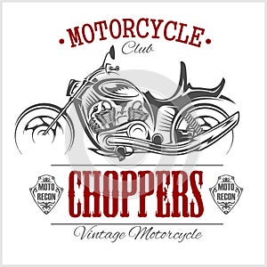 Motorcycle Chopper logo. Vector vintage garage logotype. Motorbike.