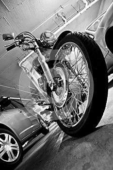 Motorcycle chrome parked