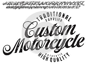 Motorcycle club community logo design.Decorative  vintage brush script lettering font photo