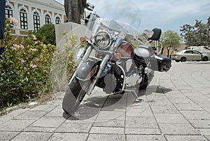 Motorcycle on Cobblestone Street in Curacao