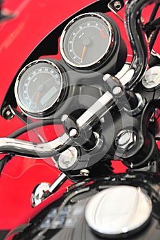 Motorcycle cockpit - revs and mileage gages closeup