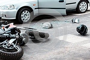 Motorcycle after collision with car