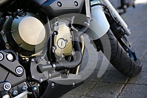 Motorcycle compact engine closeup