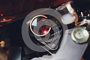Motorcycle control panel with speedometer dashboard in motorcycle.