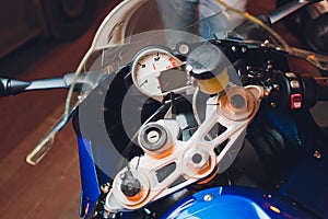 Motorcycle control panel with speedometer dashboard in motorcycle.